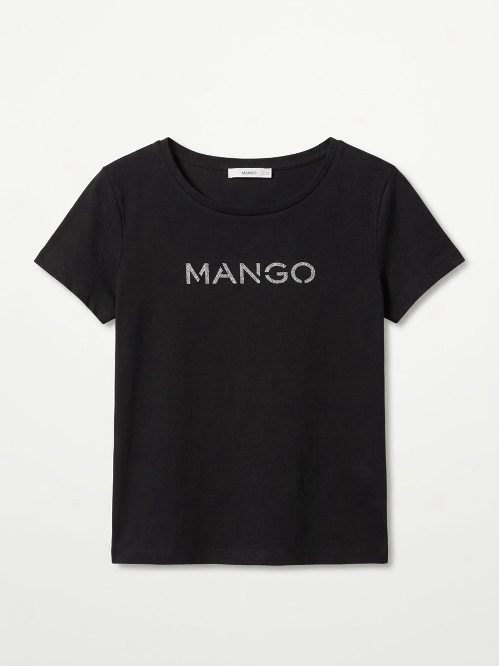 Mango Black Cotton Textured Logo Graphic Tee Short Sleeve T-Shirt Y2K | XS